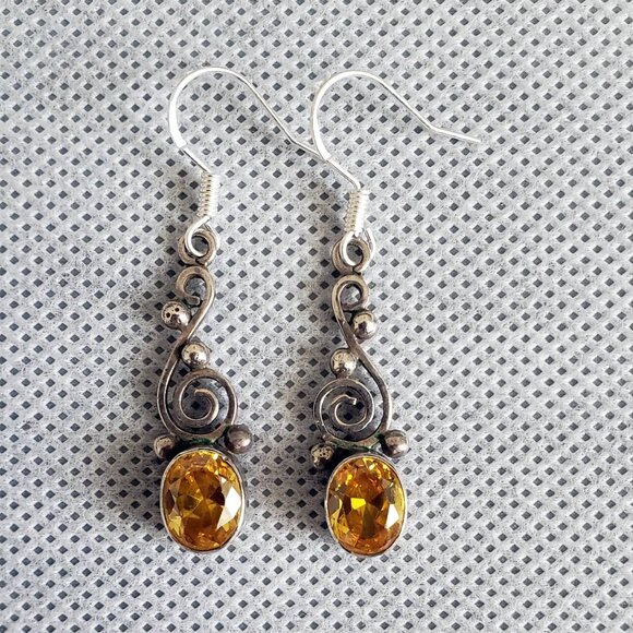 Vintage 925 Silver Ear Rings With Citrine. - Picture 1 of 5